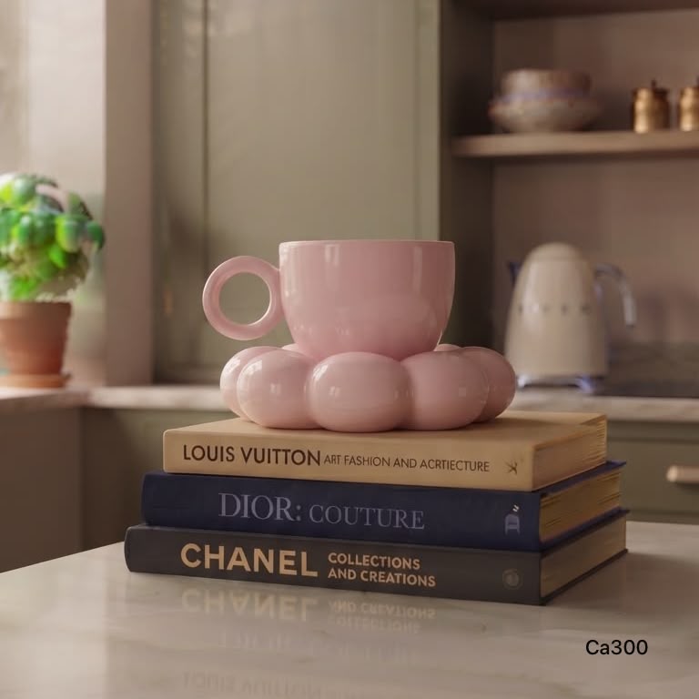 Taza plato burbuja rosado ceramica